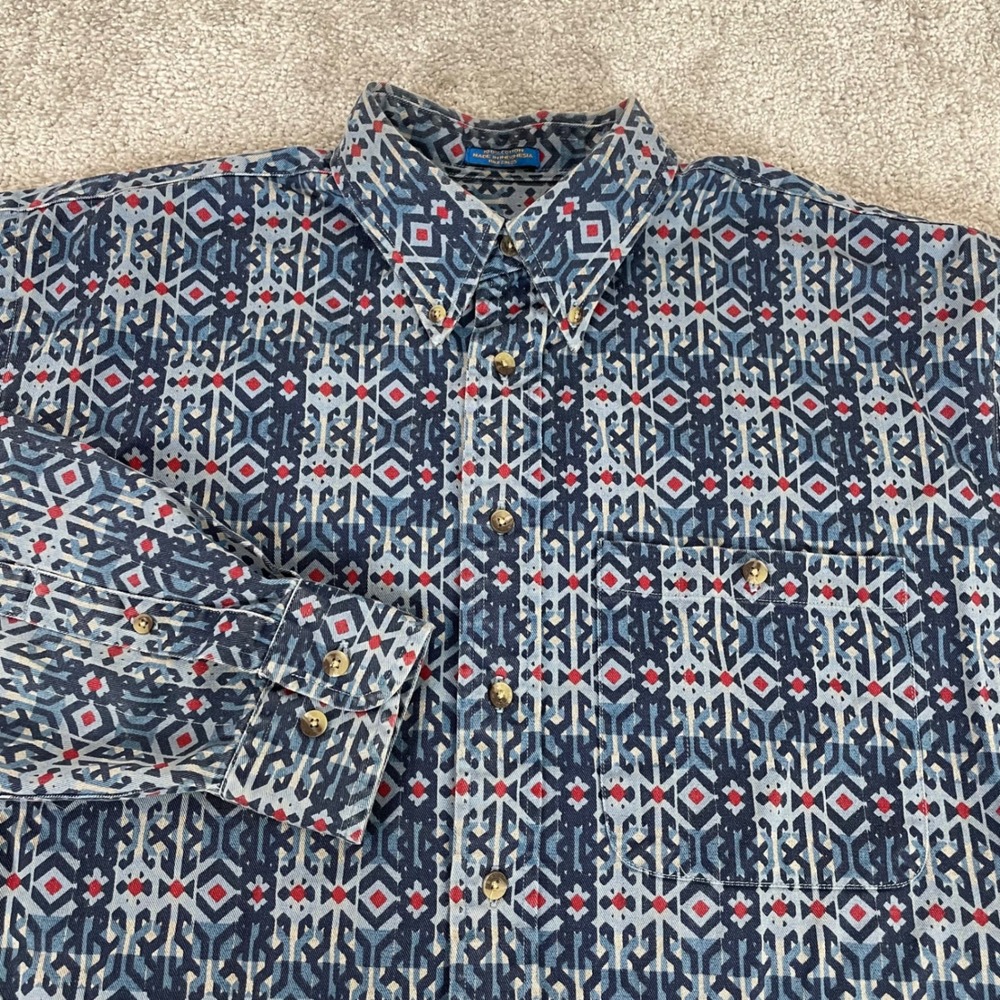 Pendleton Button Down Shirt Mens Medium Canvas Tribal Geometric Southwestern